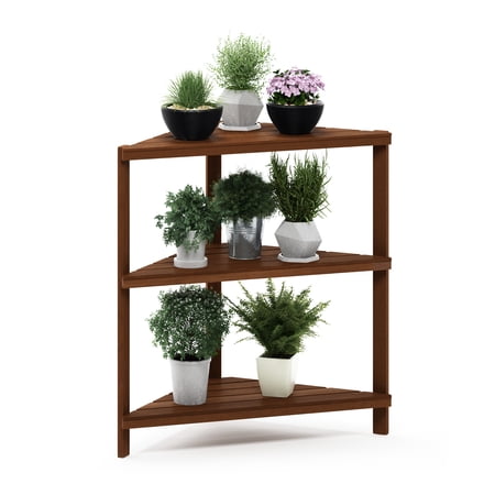 Furinno Tioman Hardwood 3-Tier Corner Shelf in Teak Oil