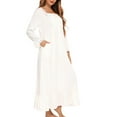 thumbnail image 4 of IROINNID Long Sleeve Dress for Women Long Sleeve Dress Square-Neck Mid-Calf Leisure House Wear ,White, 4 of 7