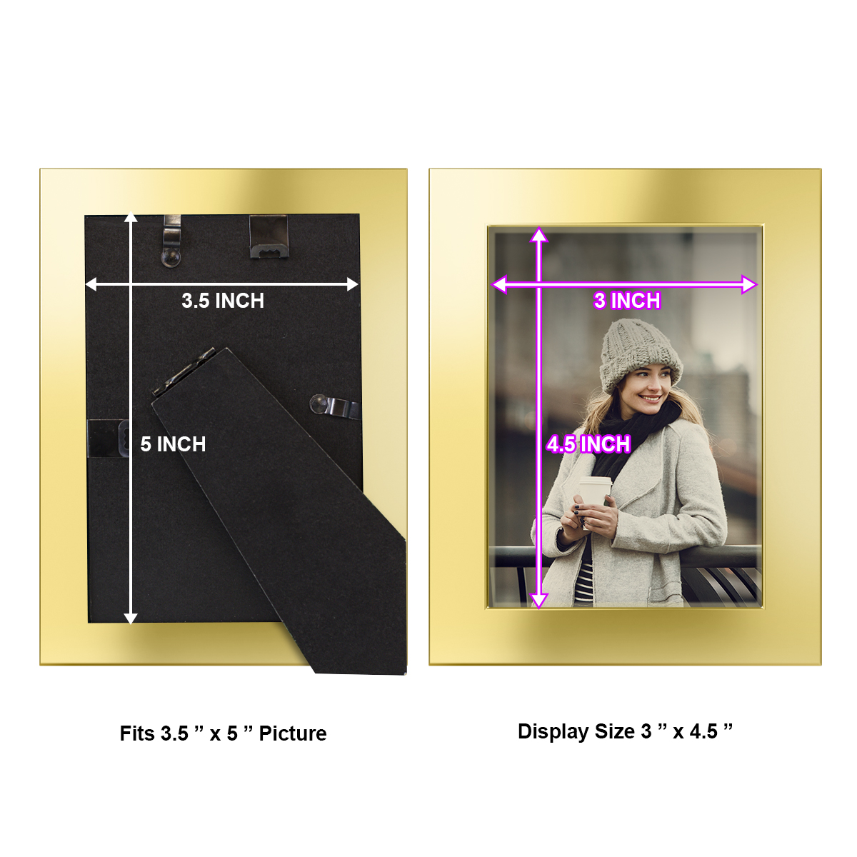 3.5x5 Solid Wood Picture Frame -Gold