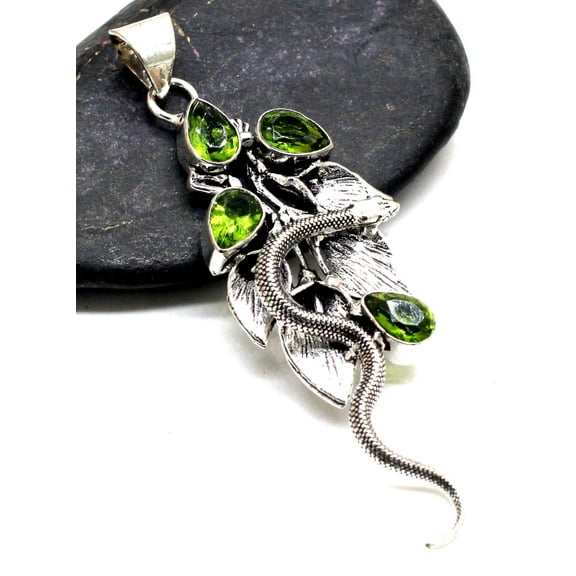 SAMRAT JEWELS Green Peridot Gemstone 925 Sterling Silver Jewelry Pendant, 2.70 Inch, Handmade