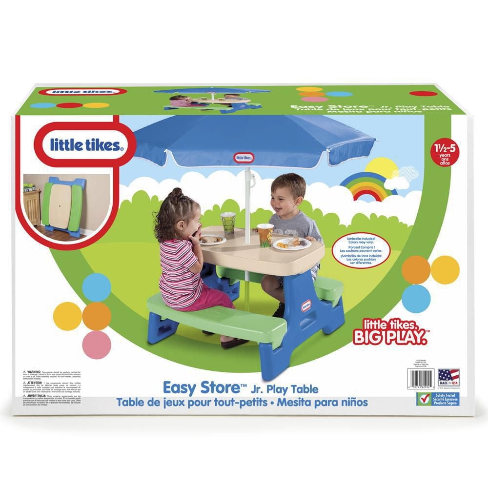 Table de jeu Little Tikes Easy Store Jr. avec parasol – bleu/vert