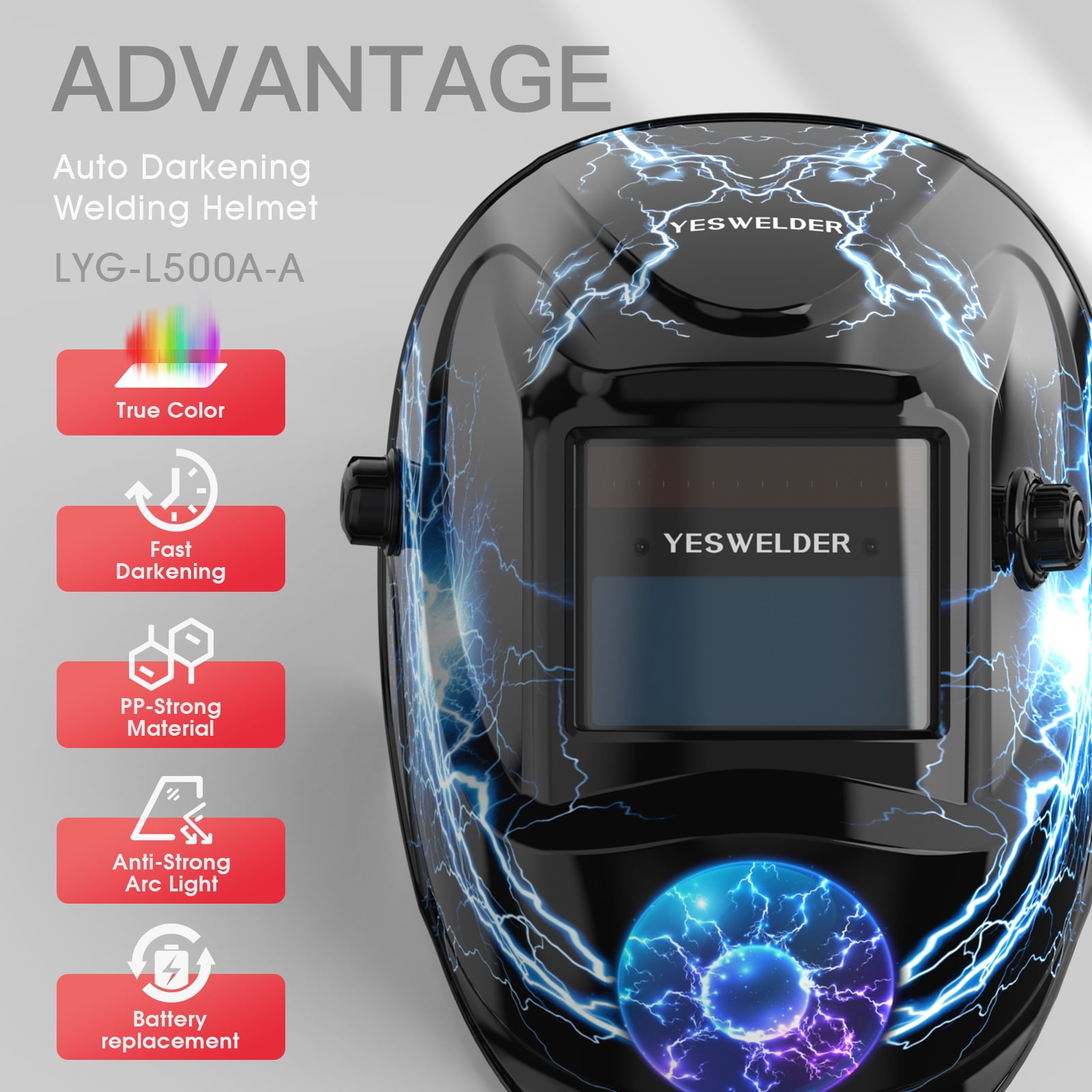 YesWelder Welding Helmet, True Color Auto Darkening Welding Mask, for Tig/Mig/Stick