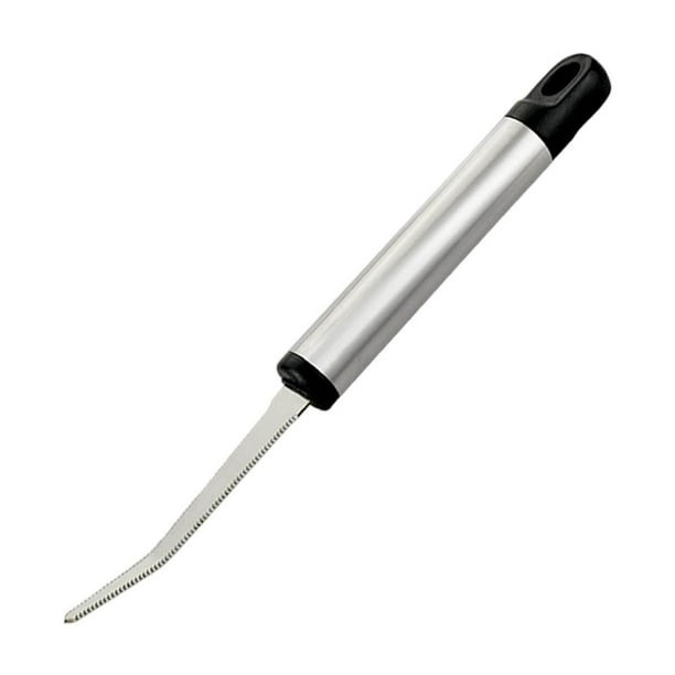 Cuchillo para pomelo con hoja dentada curva | Cortador de doble filo para naranjas y cítricos | Mango para diestros y zurdos | Utensilio de cocina de acero inoxidable