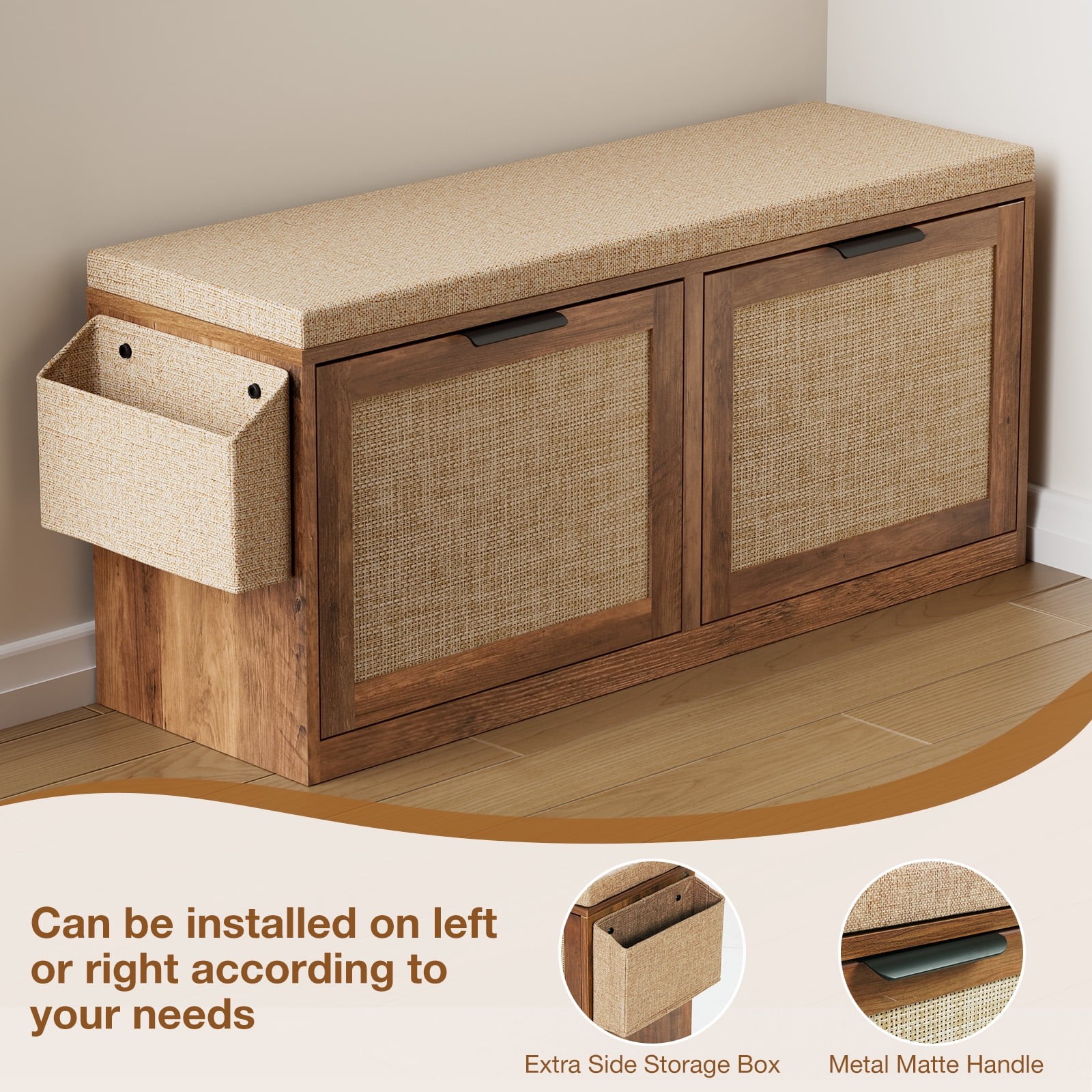 HOMMPA Shoe Storage Bench with Flip-Up Shoe Cabinet Entryway Bench with Side Organizer & Padded Seat Cushion Hallway Storage Bench Shoe Rack Organizer for Bedroom Living Room