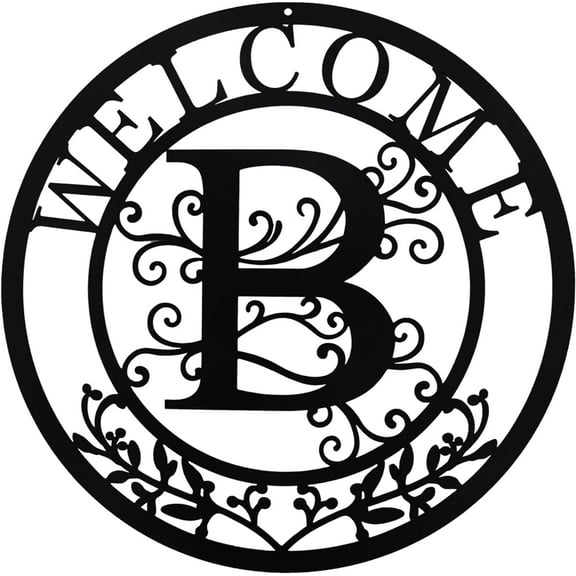 LAMIRO Metal Monogrammed Initial Welcome Sign,Metal Letter Wall Art Decor,Name Sign for Home Porch Front Door Outdoor (B)