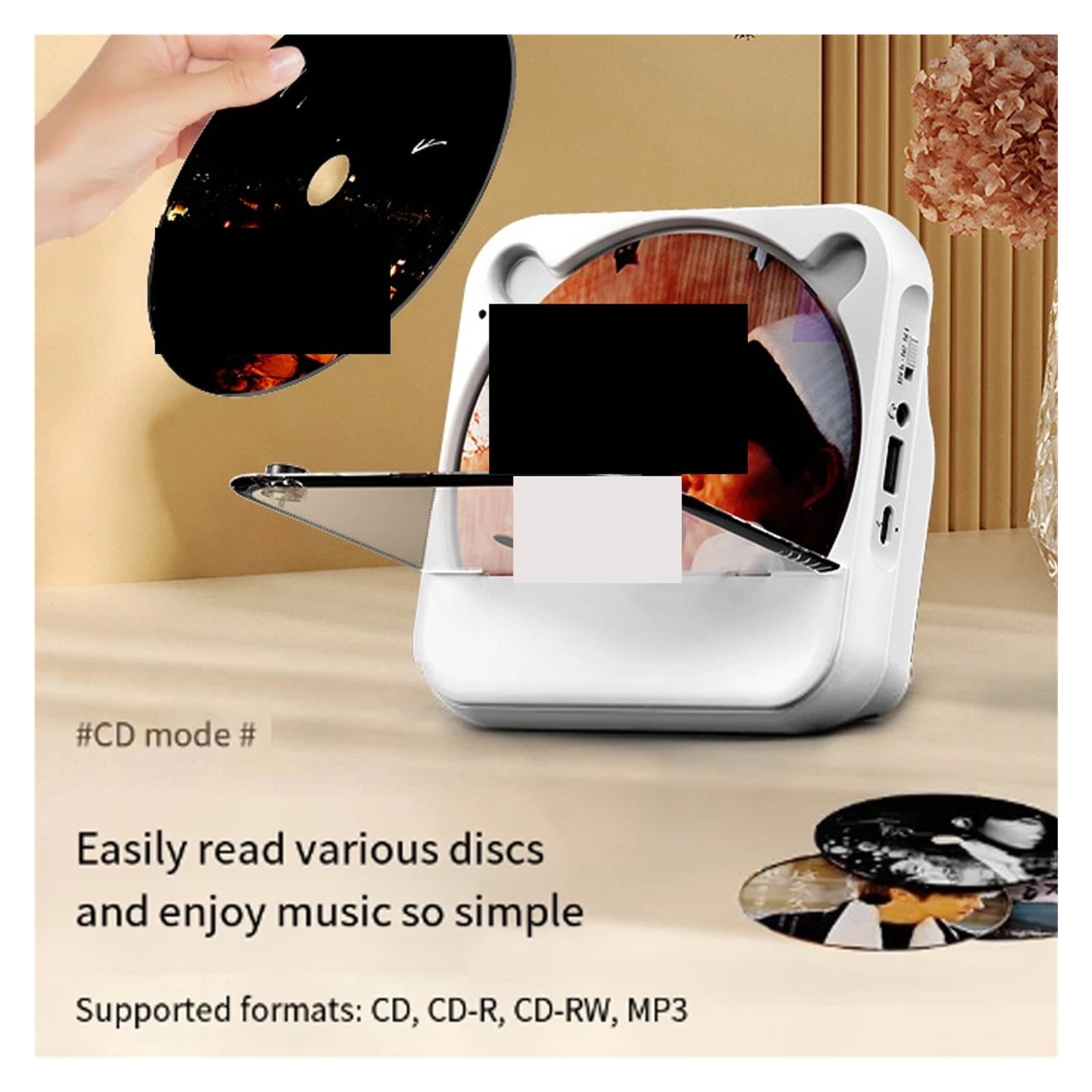 Portable CD Player KC-818 Stereo Playback Bluetooth 5.1 Built-ln 2000mAH Battery