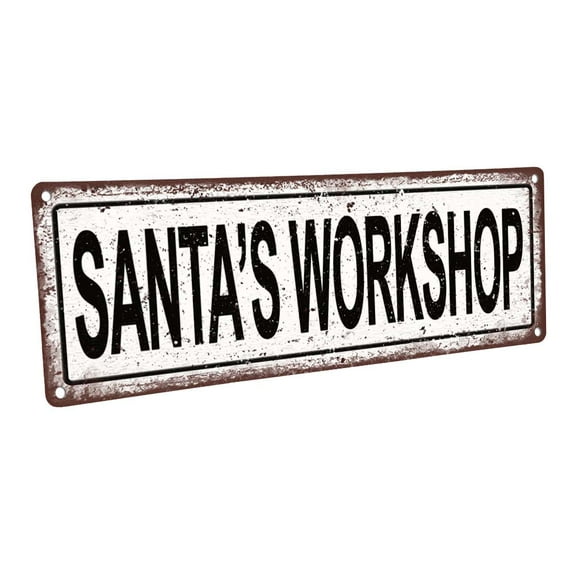 Santa’s Workshop 4"x12" Metal Sign, Wall Décor for Seasonal and Holidays