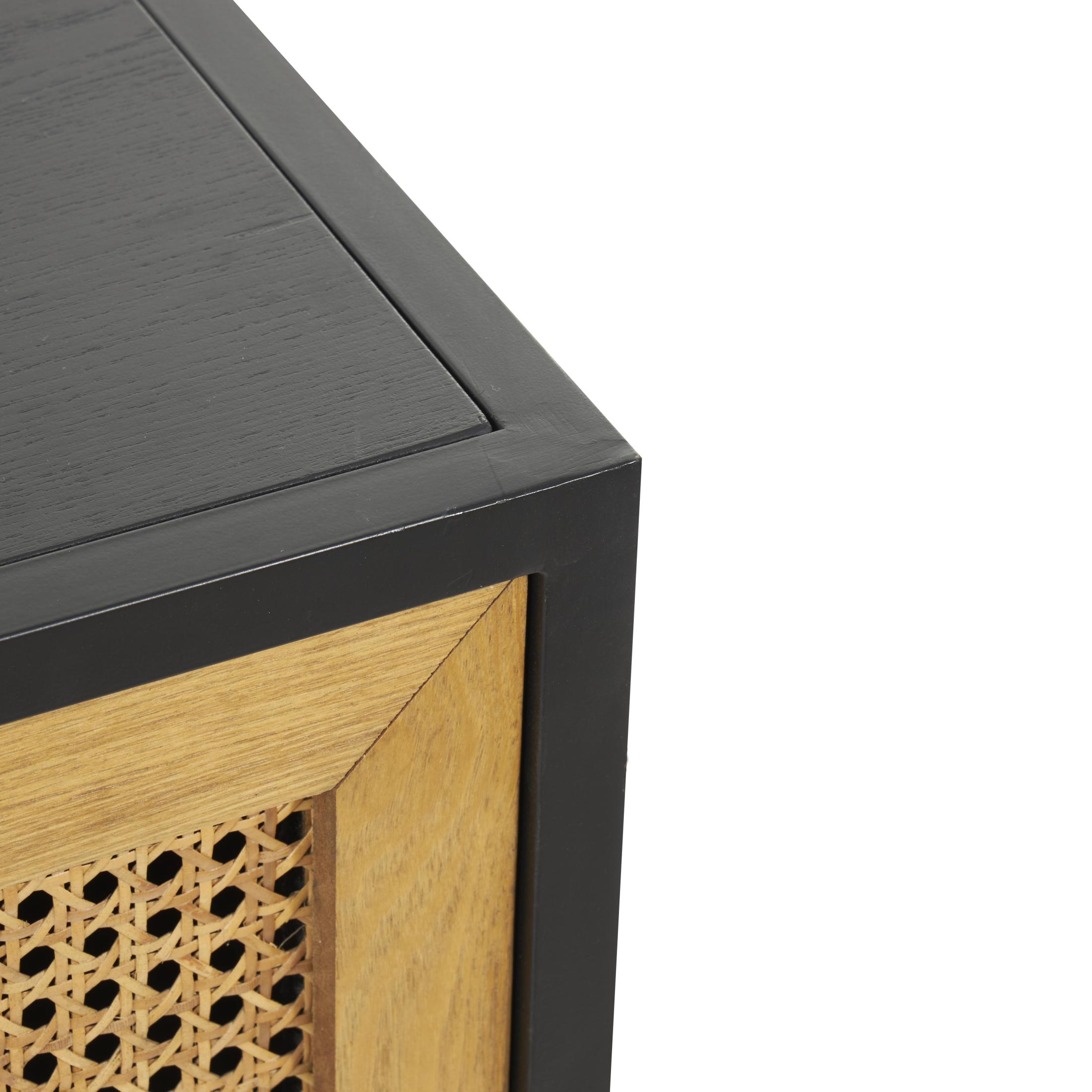 DecMode 47" x 18" Black Wooden Handmade 2 Drawer Coffee Table with Rattan Drawer Fronts, 1-Piece
