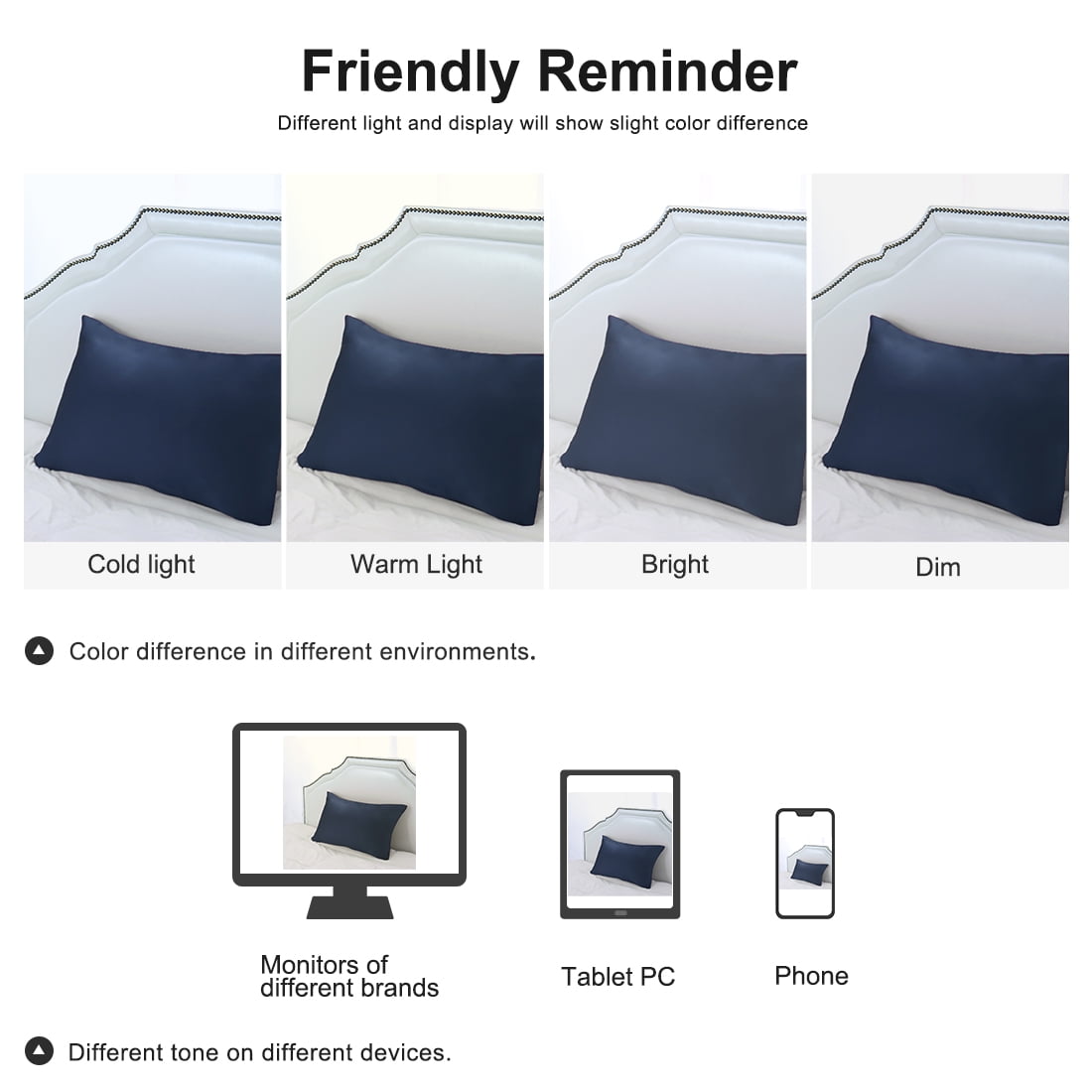 3 Pack 19 Momme Smooth Mulberry Silk Pillow Case Cover, Standard, Navy Blue