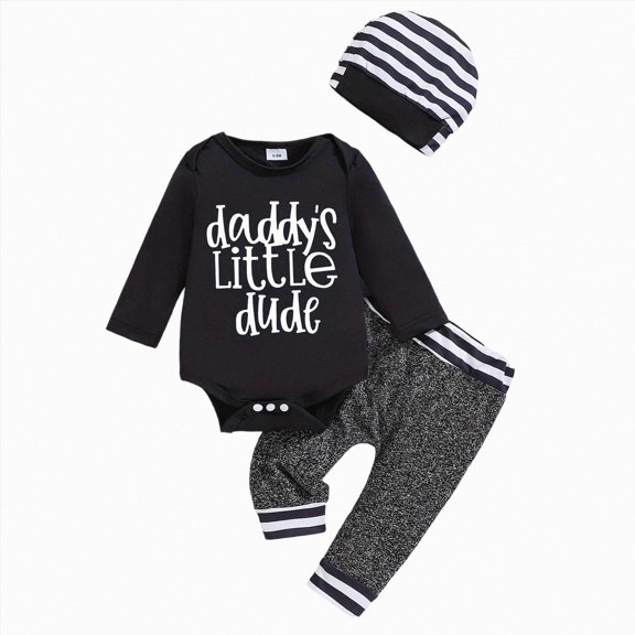enyan Baby Boy Clothes Preemie Infant Boy Bear Outfits Jumpsuit Bodysuit Letter Print Romper(Black,6-9 Months)