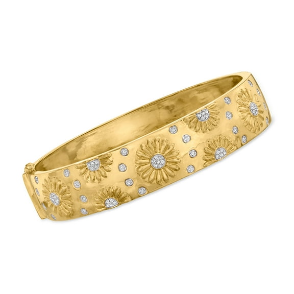 Ross-Simons 0.20 ct. t.w. Diamond Sunflower Bangle Bracelet in 18kt Gold Over Sterling, Women's, Adult