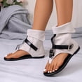 thumbnail image 5 of Wedge Sandals for Women Women's Fashionable Casual Comfortable Plus Size Sandals Solid Color Round Toe Open Toe Back Zipper Flat Sandals White 43, 5 of 9