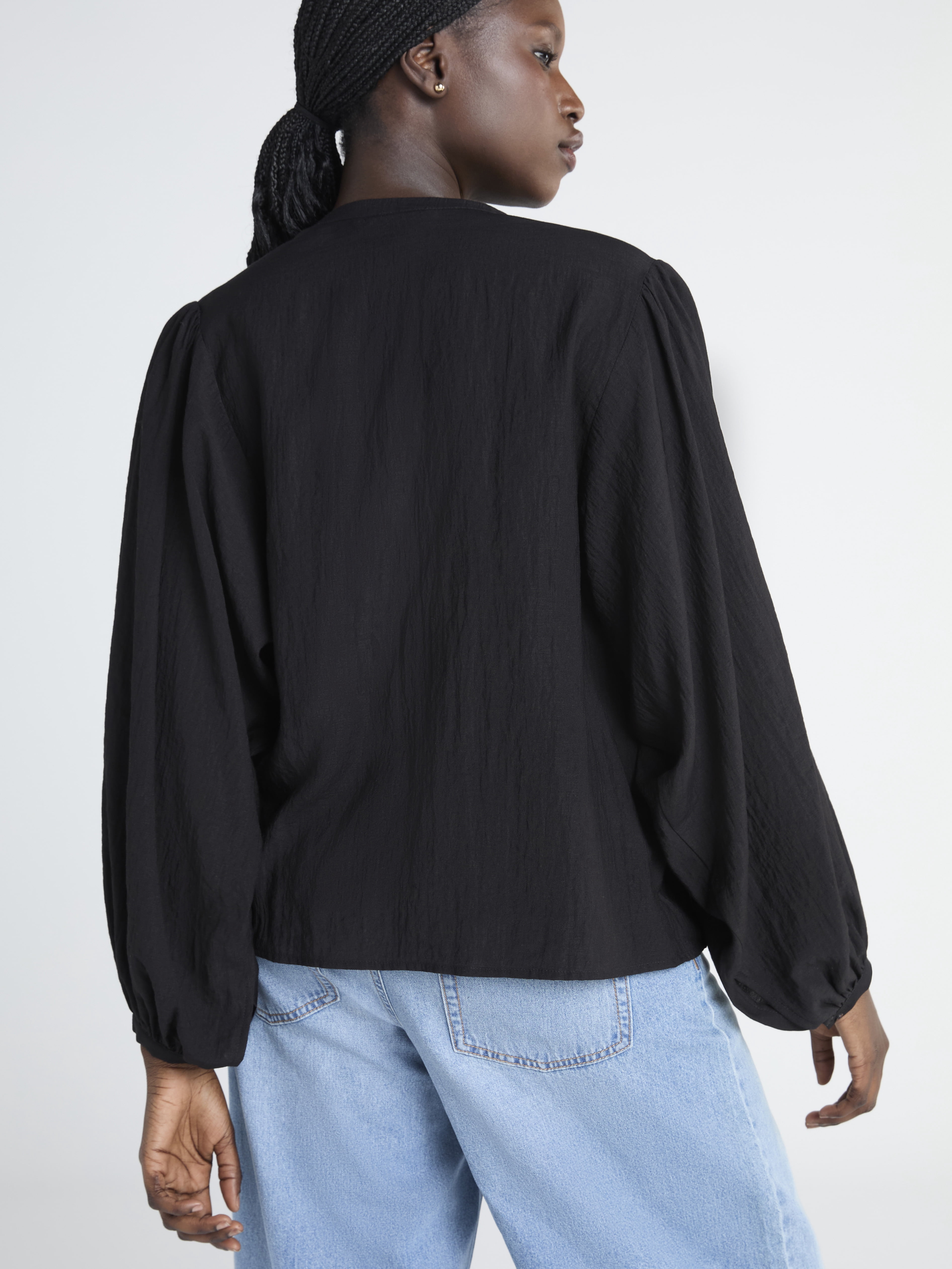 Scoop Women’s Crinkle Gauze Shirt with Blouson Sleeves, Sizes XS-XXL
