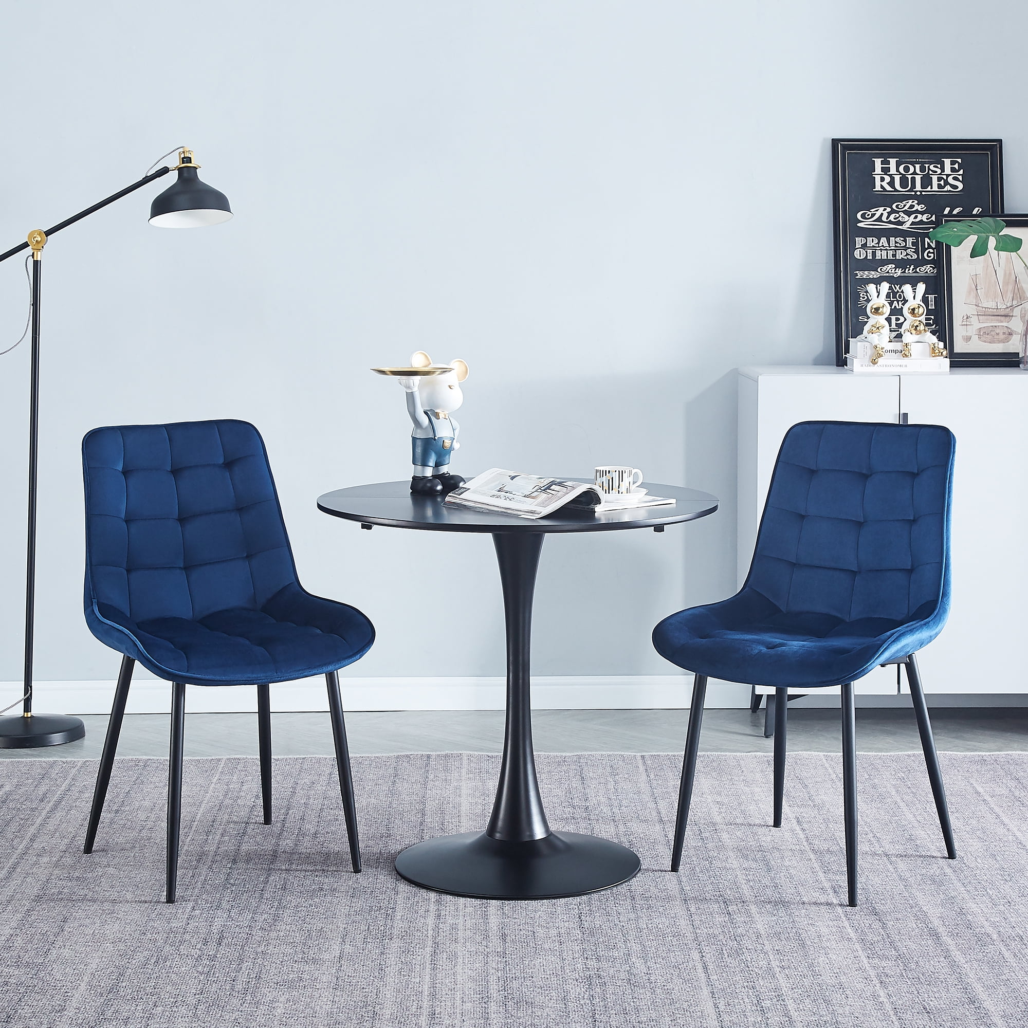 Kadyn Velvet Dining Chair 2PCS, Kitchen Chairs for Offices, Dining Room Chairs for Living Rooms, Blue