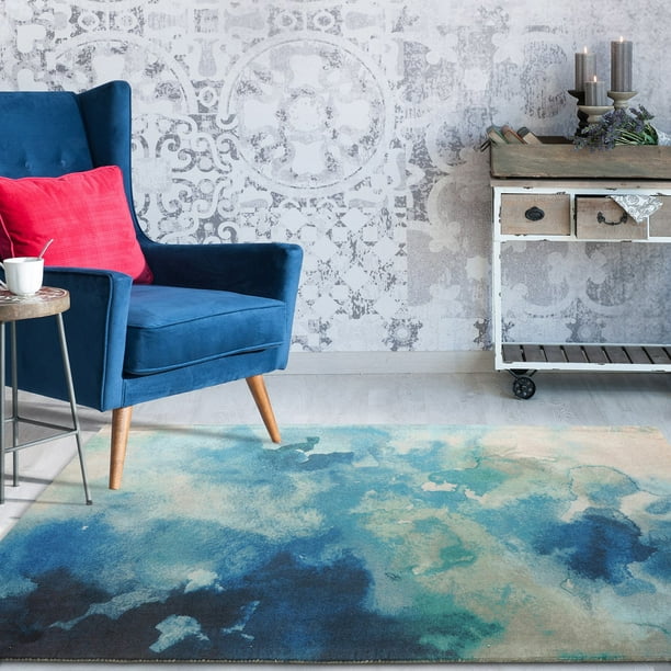 Rugsmith Luminous Blue Contemporary Watercolor Area Rug 5 X 7 Walmart Com Walmart Com