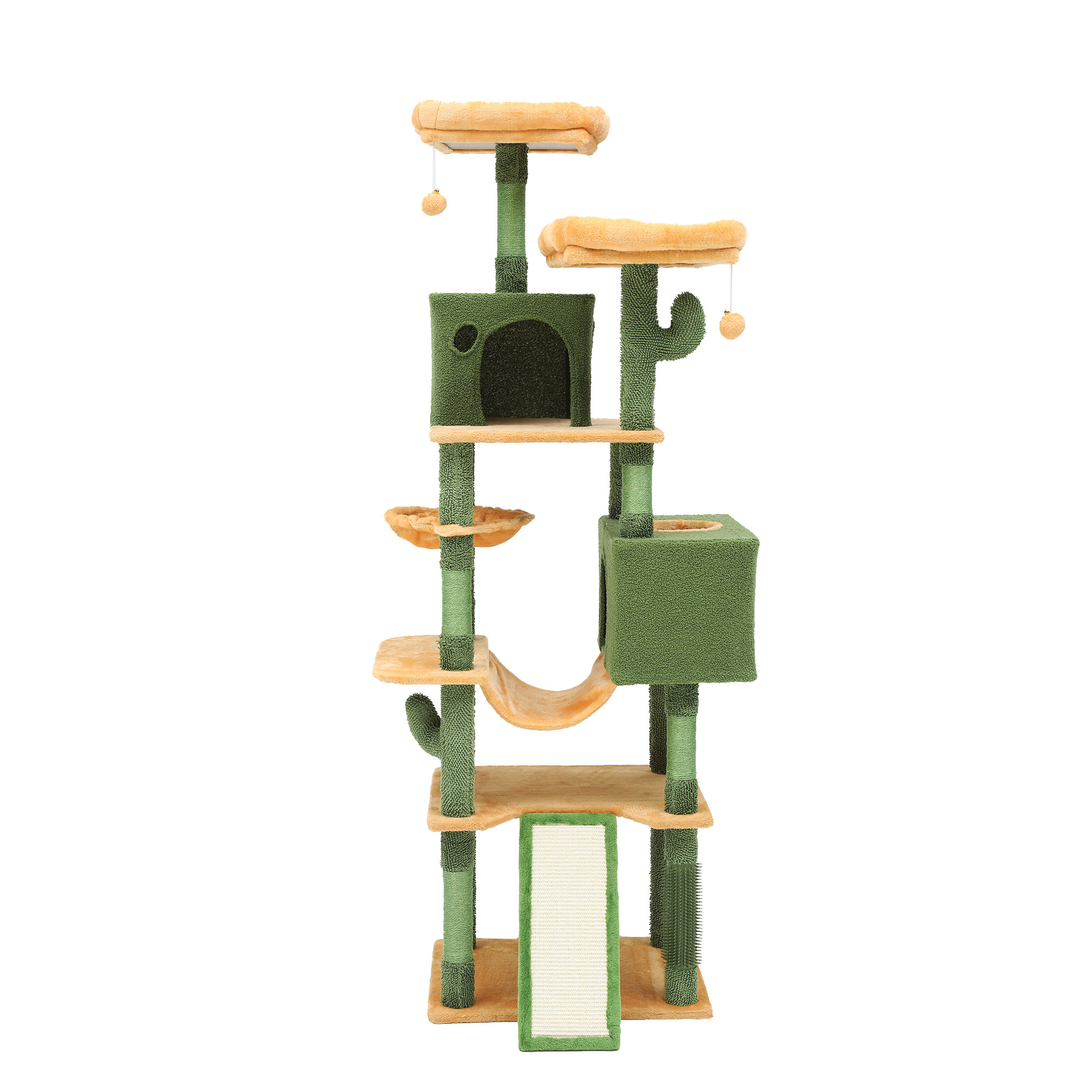 Uforic 76" Large Cactus Cat Tree Tower, Multi-Level Cat Condo with sisal Scratching Post & Plush Platform, Hammock, Green