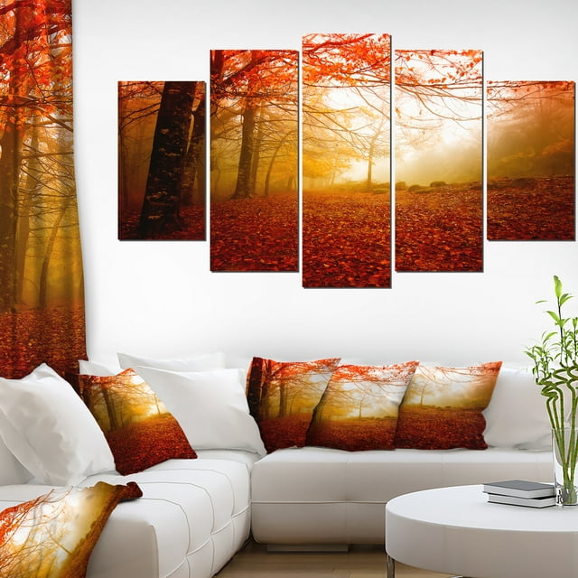 Yellow Sun Rays in Red Forest
