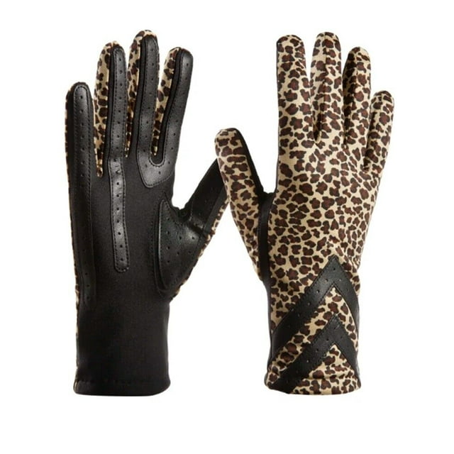 Isotoner Gants Chevron en Spandex pour Femmes SmartDri Smartouch à 3 Boutons de Longueur - A30660 (Leopard, P/M)