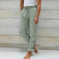 thumbnail image 2 of YUGYXL Cotton Linen Striped Pants for Women Summer Drawstring Long Pants Slim Fit Holiday Trousers with Pockets Green XXXL, 2 of 6