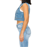 Wax Jeans Women's Classic Cropped Denim Vest MEDIUM-L
