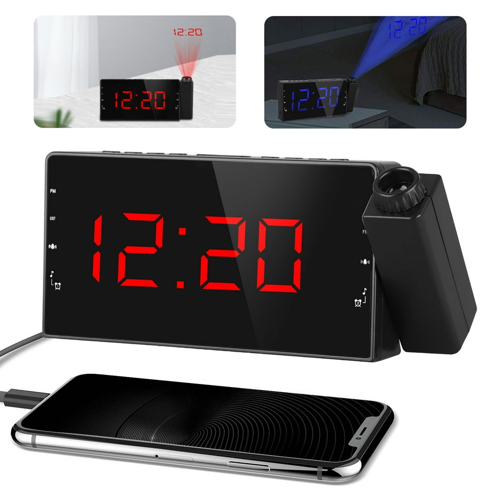 EEEkit Projection Alarm Clock, 10 FM AM Radio Alarm Clock, 7'' Large