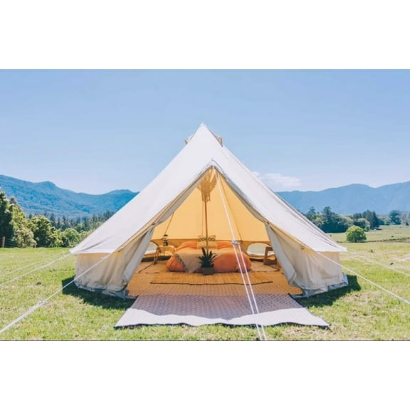Teepee Tent Outdoor Waterproof 4-Season Family Camping Cotton Canvas Yurt Tent 4M/13.1ft Bell Tent With Stove Hole (Side Wall), For Family Glamping