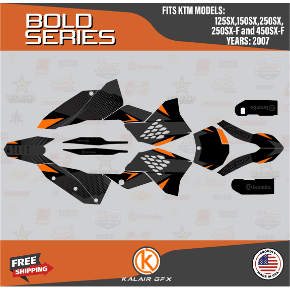 Kalair GFX Graphics Kit for Ktm Motocross 4-STROKE 250SX-F and 450SX-F (2007) Bold Series