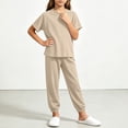 thumbnail image 6 of Bovxnpu Girls Sleepwear 2 Piece Loungewear Set Ribbed Short Sleeve Top and Elastic Cuffed Pants Loungewear Outfits Set, 6 of 7
