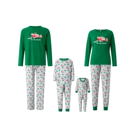 

Christmas Family Matching Pajamas Sets Adult Kids Print Long Sleeve Crew Neck Tops and Stretch Casual Pants Sleepwear