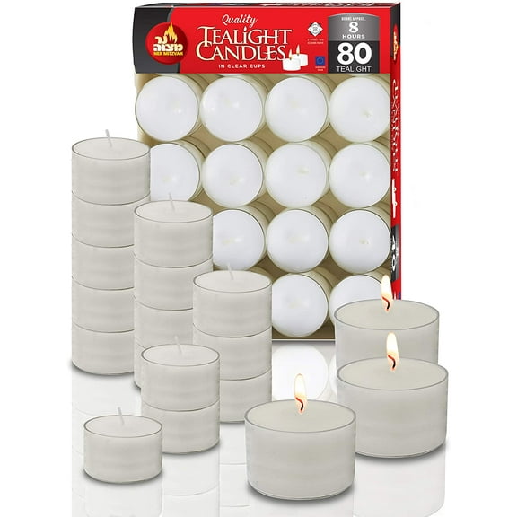 Ner Mitzvah, 8 Hour Tealight Candles  - White (80 Pack)
