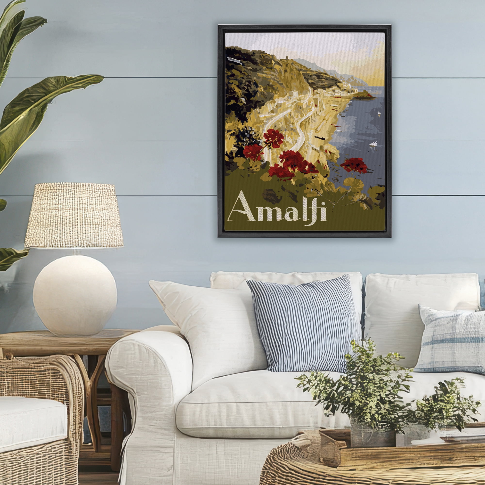 Stupell Industries Picturesque Amalfi Coast Black Framed Floater Canvas Wall Art, design by Lil' Rue