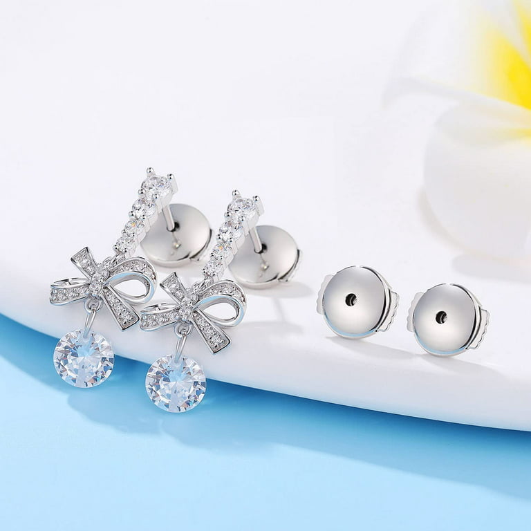 4 Pairs Large Earring Backs,925 Sterling Silver Earring Backs for Studs,8mm  Adjustable Hypoallergenic Earring Backs Locking Fit 0.028-0.039inch