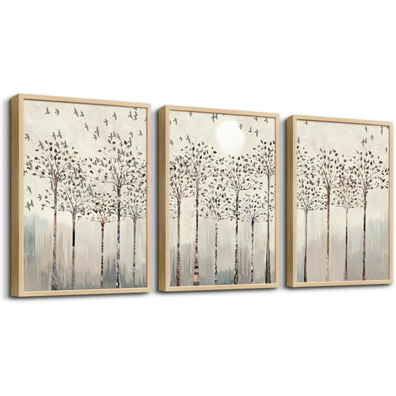 Natural Wood Framed Wall Art Painting For Dining Room Family Wall Decor For Bedroom Kitchen Wall Decoration Living Room Decor Green Leaf Pictures Artwork For Home Walls 3 Piece Framed Art Prints