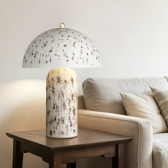 18.5in Vintage Mushroom Table Lamps with Rocker Switch, White Rustic Nightstand Lamp for Bedroom, Farmhouse Home Office Decor