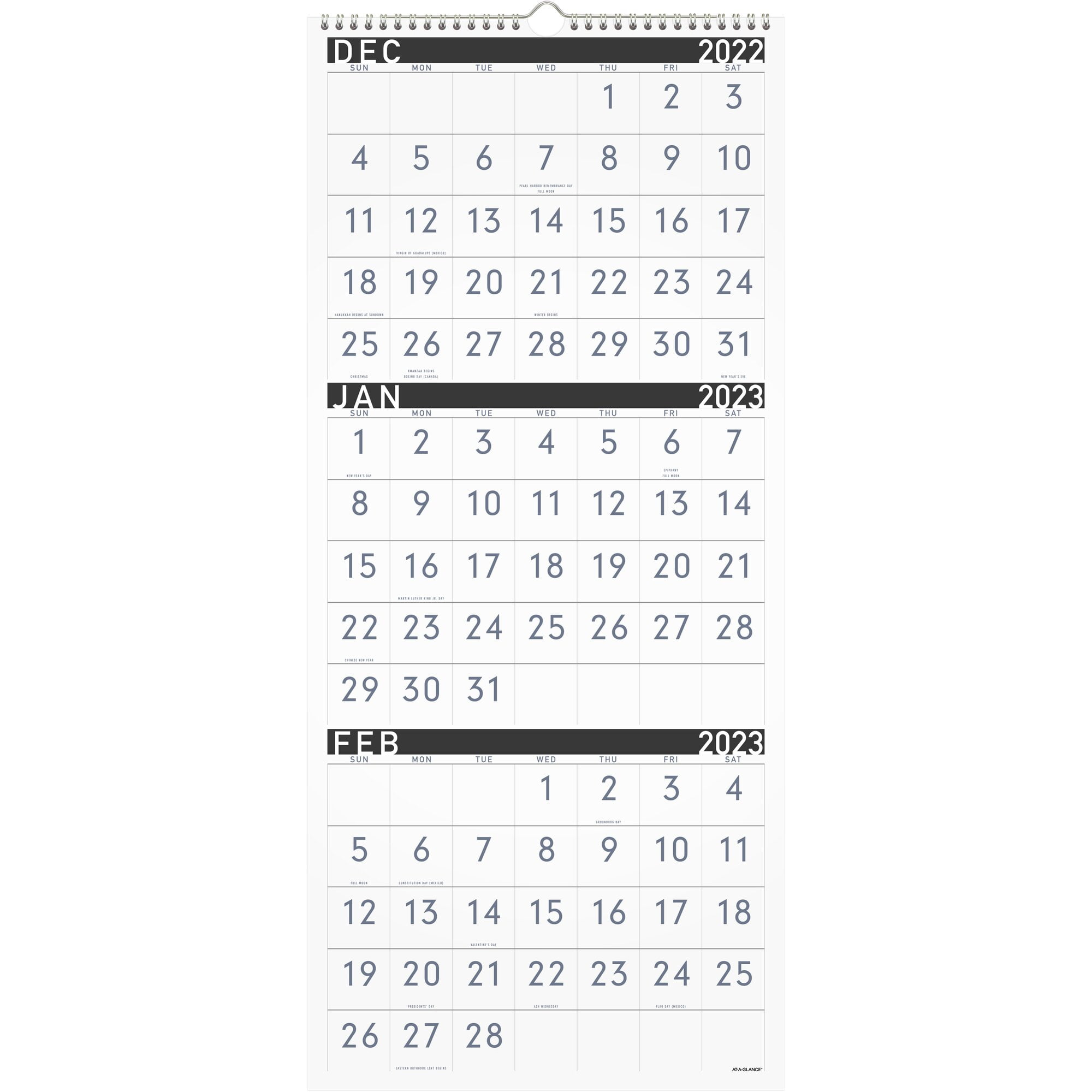 AT-A-GLANCE Contemporary 2023 3 Month Reference Wall Calendar Large 12 x 27  - - Walmart.com
