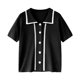 thumbnail image 1 of Camiseta de mujer Blusa de solapa delantera con botones Camiseta suelta de manga corta para niña, Negro Inevent AP001518-01B, 1 of 7