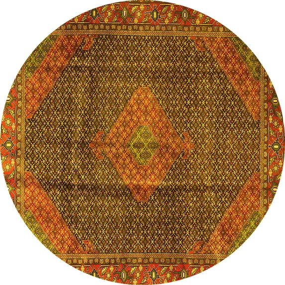 Ahgly Company Machine Washable Indoor Round Persian Yellow Traditional Area Rugs, 3' Round