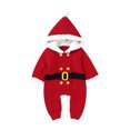 thumbnail image 1 of Honganda Infant Christmas Hooded Romper with Double-Breasted, Fur Ball, 1 of 9