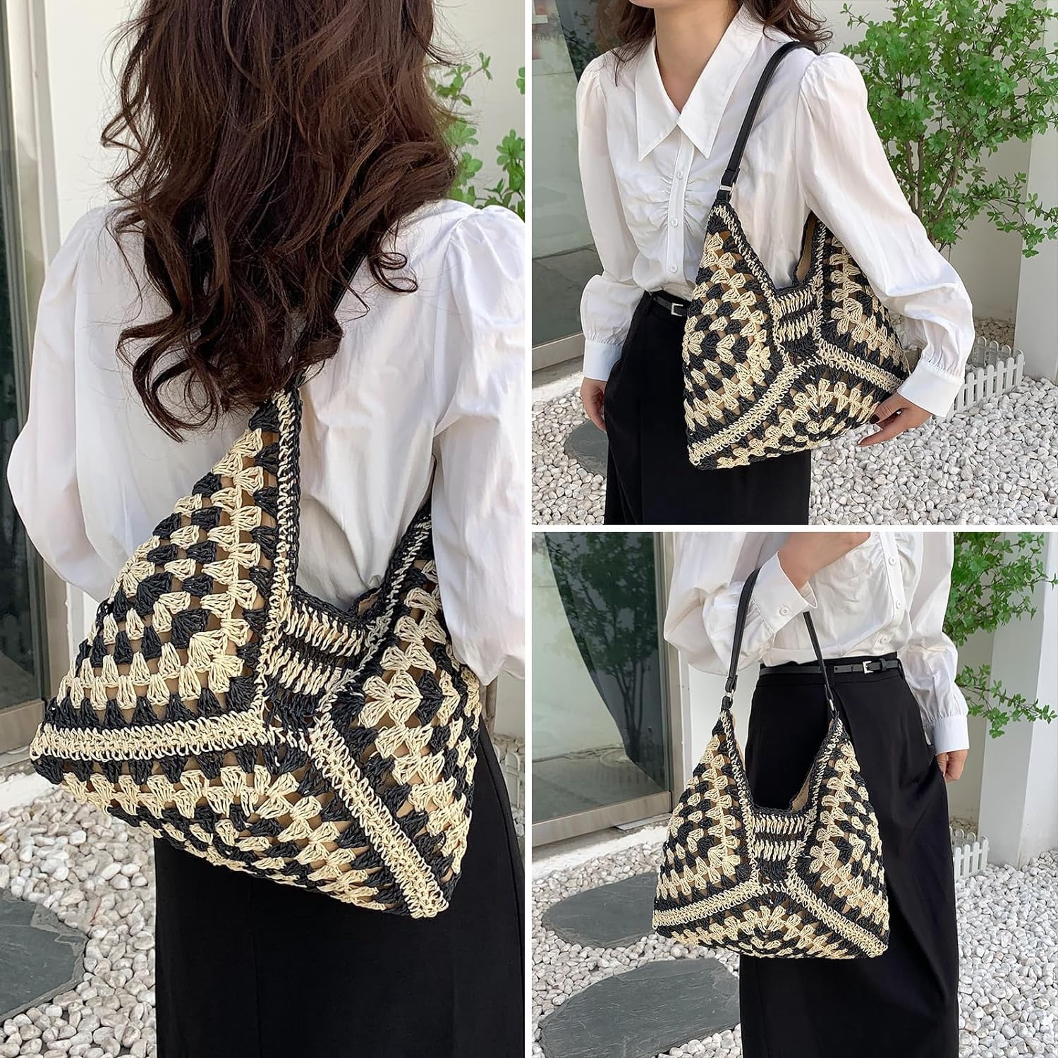 Kukuzhu Straw Bags for Women, Summer Straw Purse Crochet Beach Bag Tote Bag Aesthetic Trendy Straw Shoulder Handbags