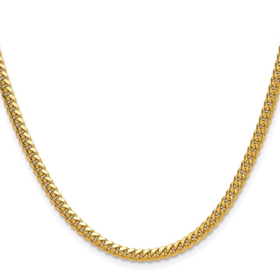 Diamond2Deal 14K Yellow Gold 3.5mm Solid Miami Cuban Chain Necklace for Men 18"
