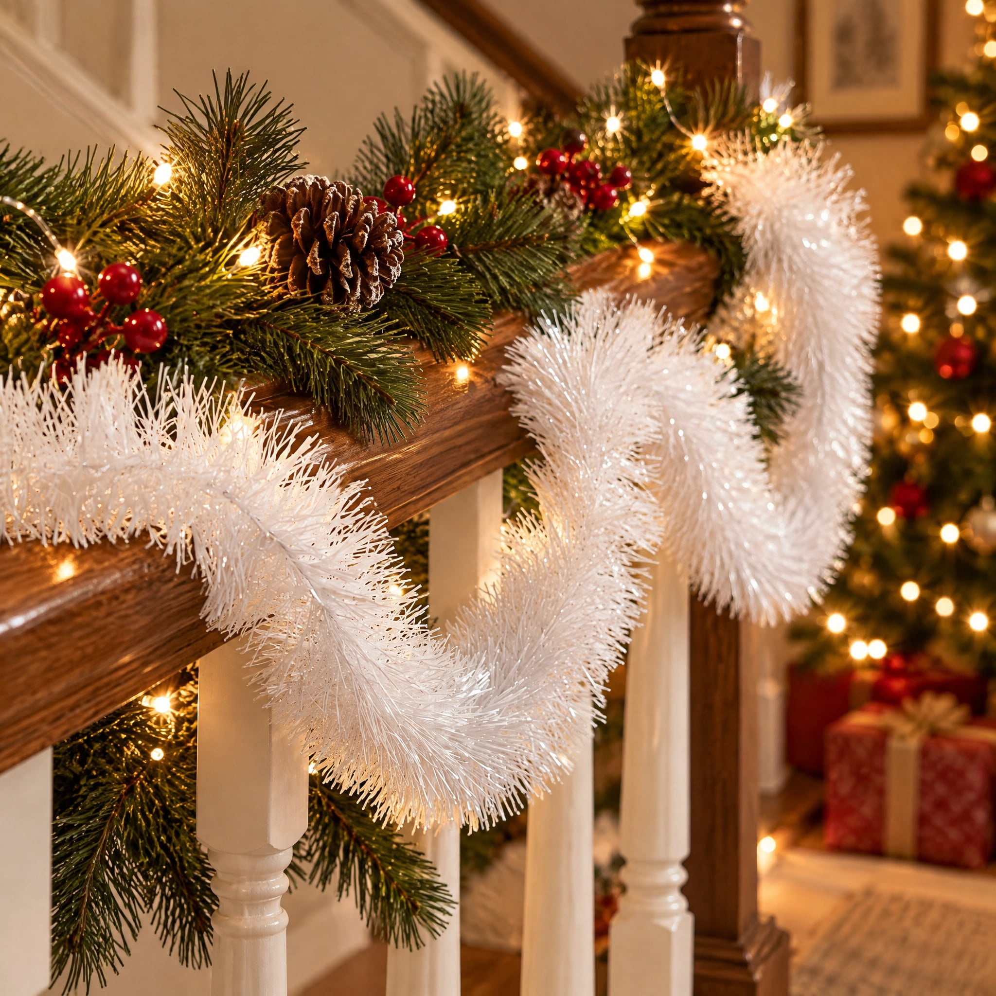 Tinsel Christmas Garland, Snowblush White, 15', by Holiday Time