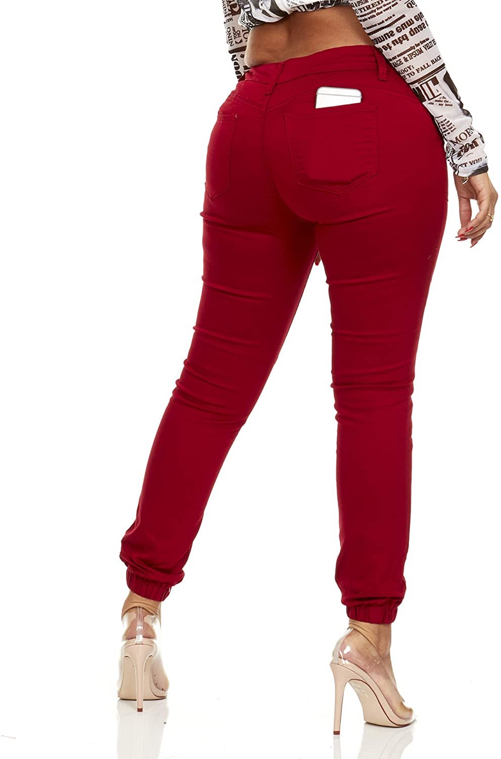 V.I.P.JEANS Women's Skinny Mid Rise Jeans Butt Lift, Burgundy, Juniors 7 - image 3 of 6