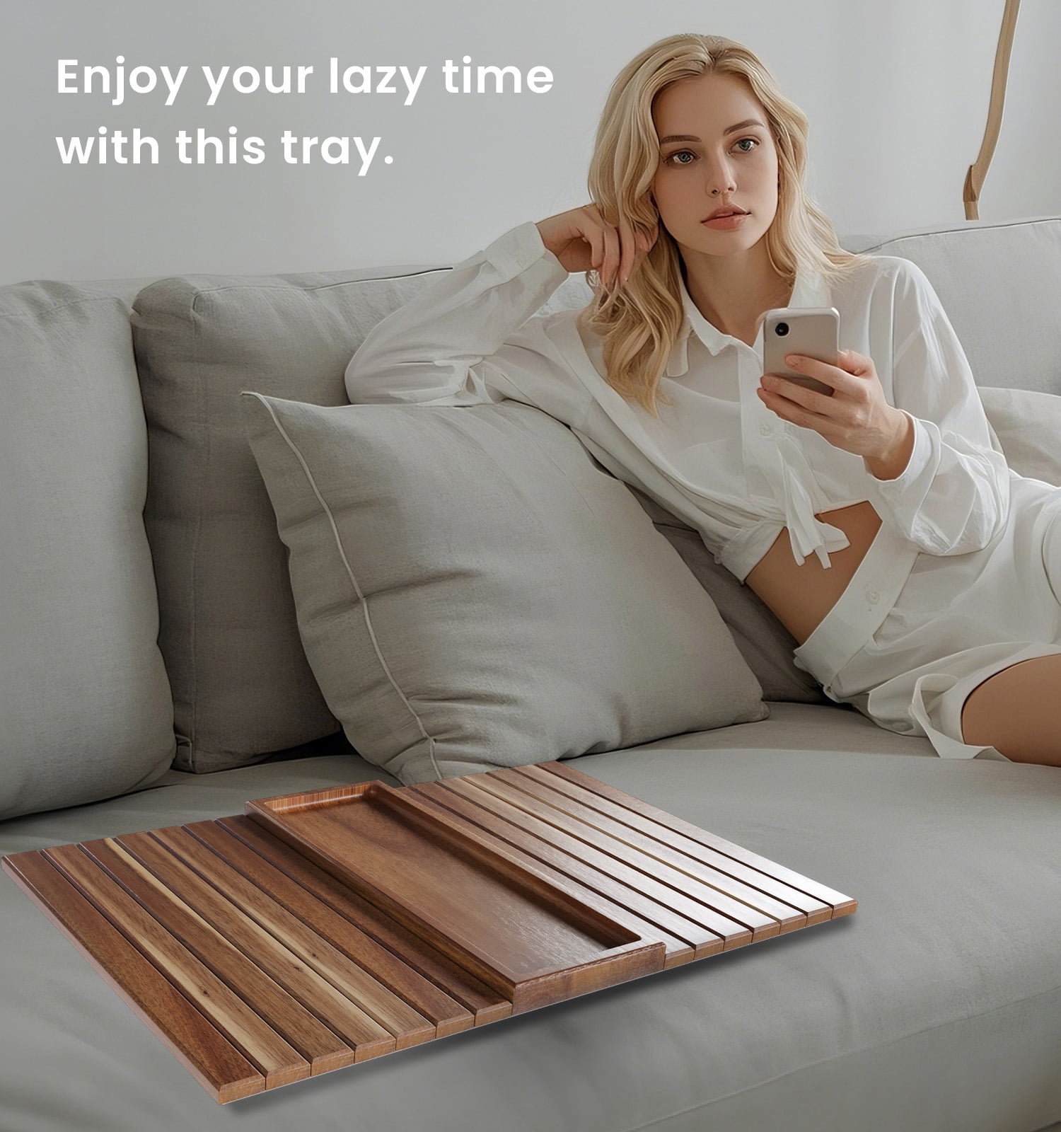 Danfoxer Sofa Arm Tray,Acacia Wood Folding Couch Arm Tray,Sofa Armrest Trays with Anti-Slip Pad for Drinks,Snacks,Phone,Remote Control