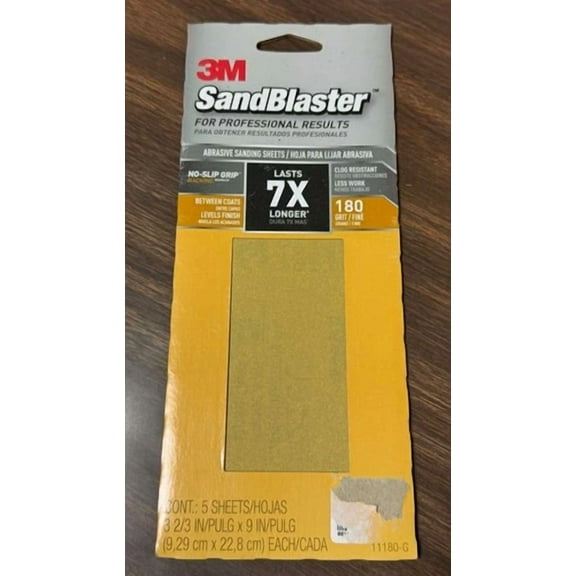 3M Sandblaster Pro 180 Fine Grit Sandpaper -1 Pack (5 Sheets) 9" 11180-G