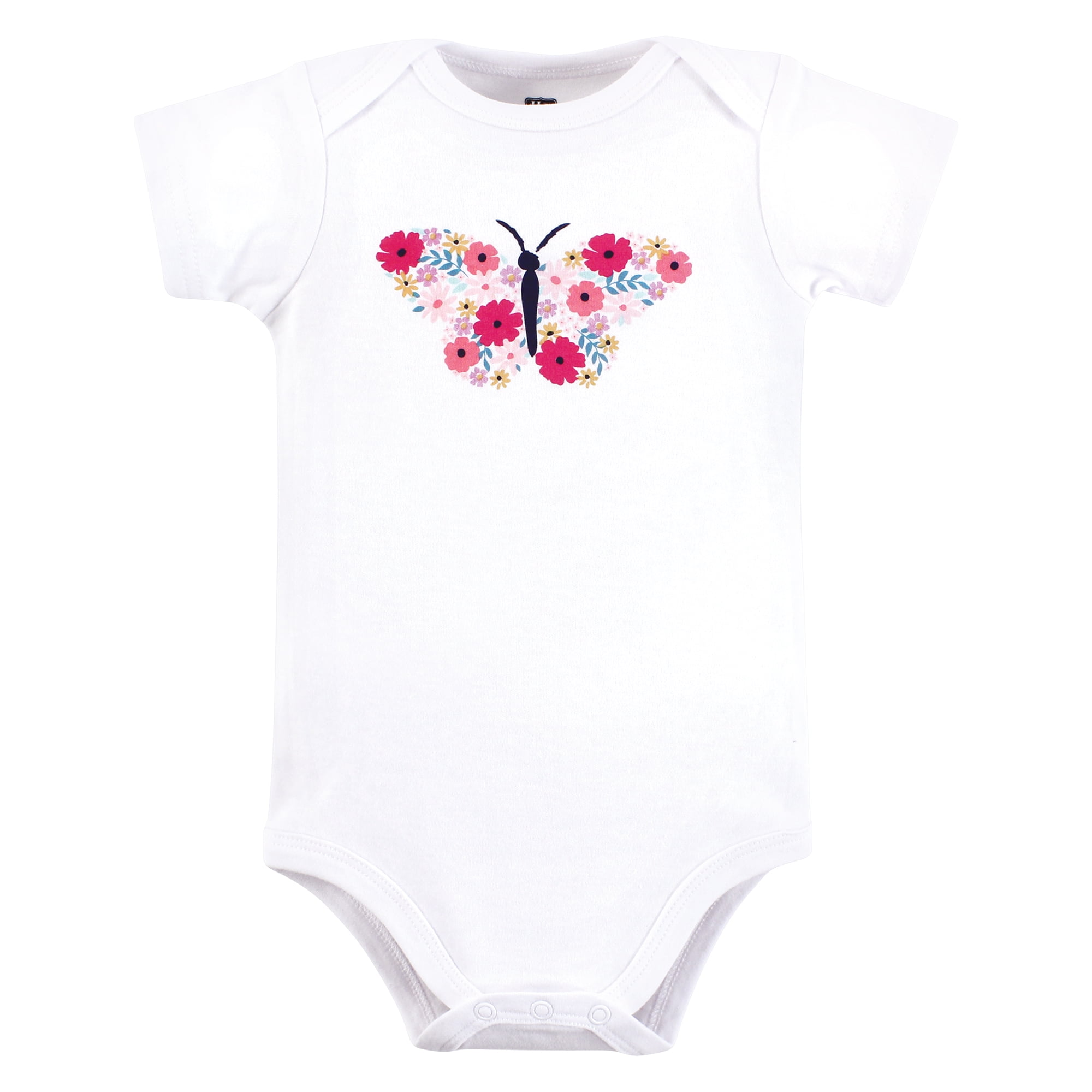 Hudson Baby Infant Girl Cotton Bodysuits, Bright Butterfly Floral, 3-6 Months