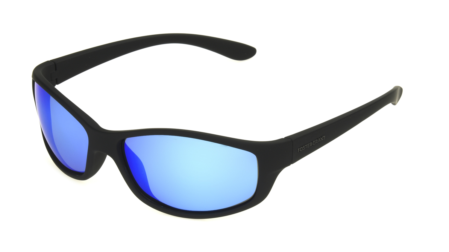 Foster Grant Men's Wrap Sport Sunglasses, Black with Blue Mirror photo 2