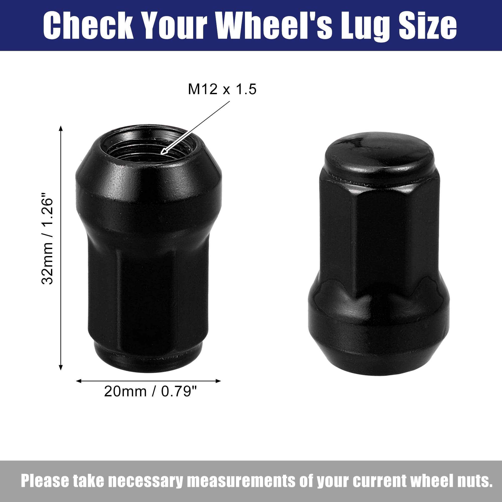 Unique Bargains 20Pcs M12 x 1.5 Cone Seat Closed End Bulge Acorn Hex Wheel Nut Black