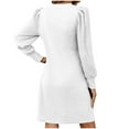 thumbnail image 5 of Kmdttou Women's Summer Fashion Solid Color Round Neck Knit Dress Puff Long Sleeve Dress Long With Pocket,Fashionable Casual Dresses for Women 2025, 5 of 9