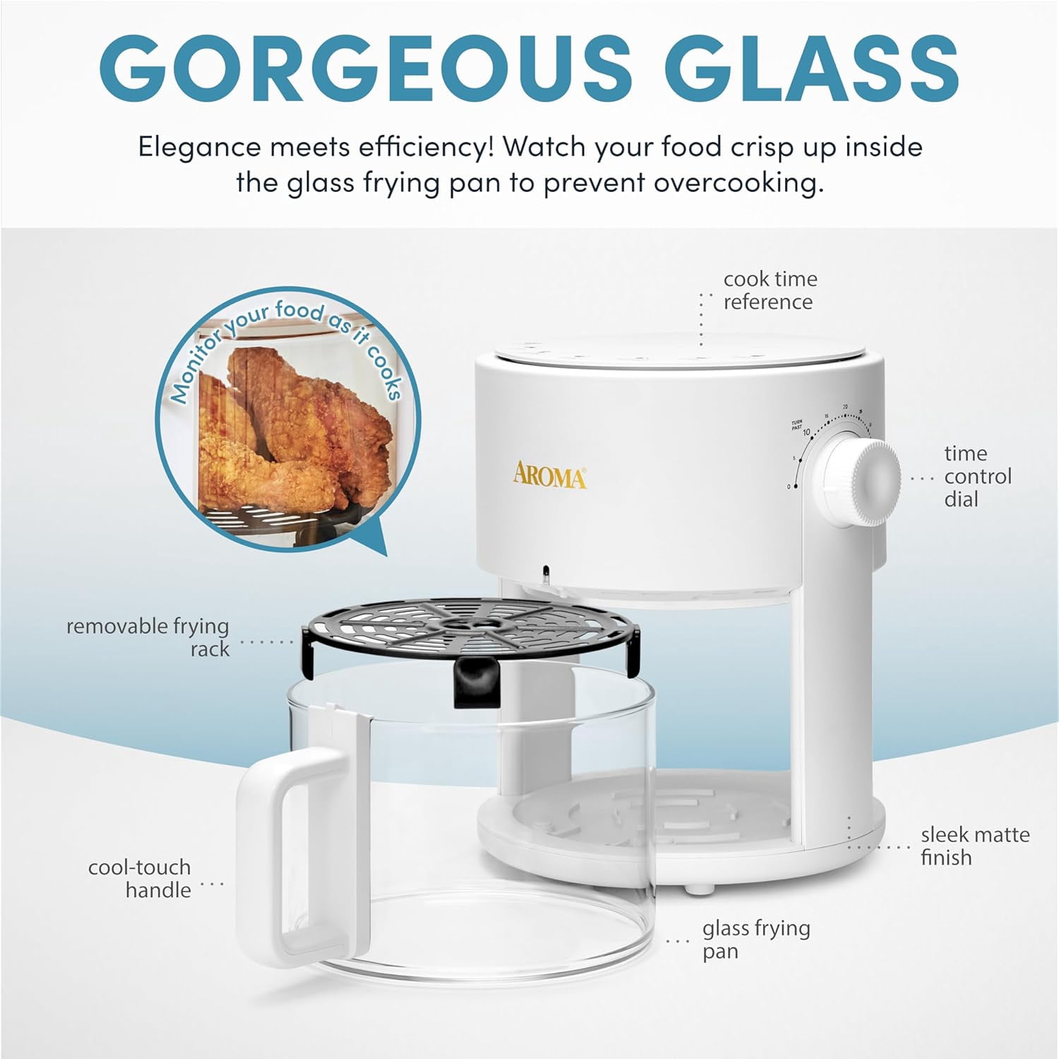 Glass Air Fryer and Countertop Convection Oven with Powerful 360Crispy? Technology (3 Quart), White