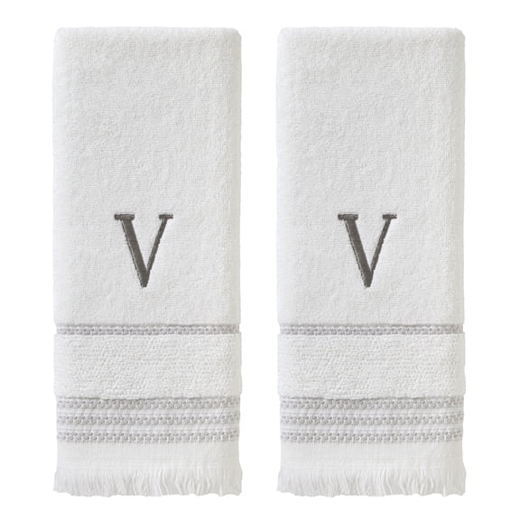 SKL Home Casual Monogram Hand Towel (2-Pack), "V", White